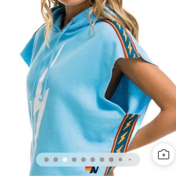 Aviator Nation Light Blue Lightning Pullover Hoodie Vest - Picture 3 of 14